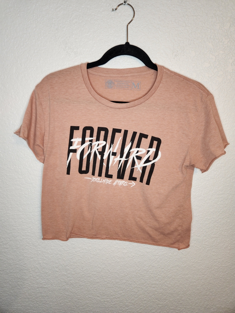 JekyllHYDE Apparel "Forward" shirt heathered mauve color Forever Cropped